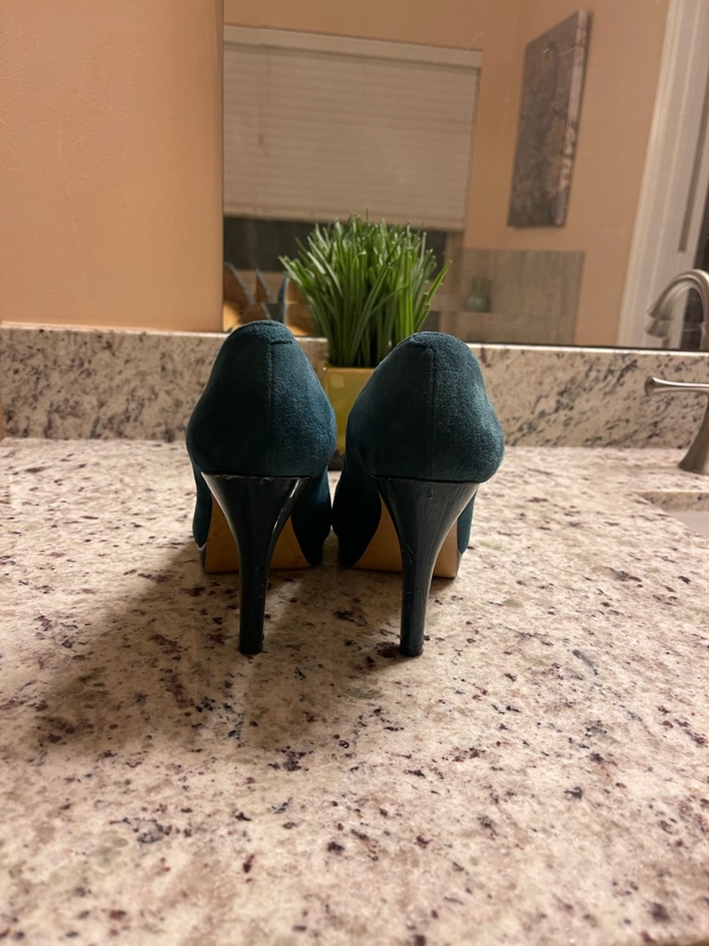 Nine West Teal Suede Peep-Toe Pumps - Picture 3 of 5
